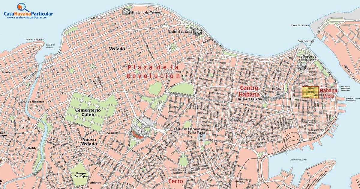 улицы города карта Гаваны Куба